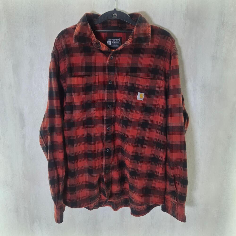 Carhartt Shirt Mens Medium Red Plaid Flannel Long Sleeve Button-Up Relaxed Fit